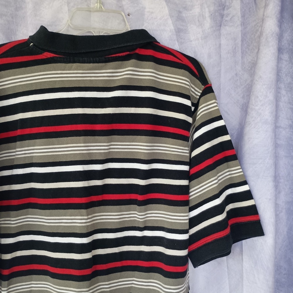 South Pole Striped Polo Shirt Black Red Gray Y2K Streetwear Size Large - Picture 7 of 9